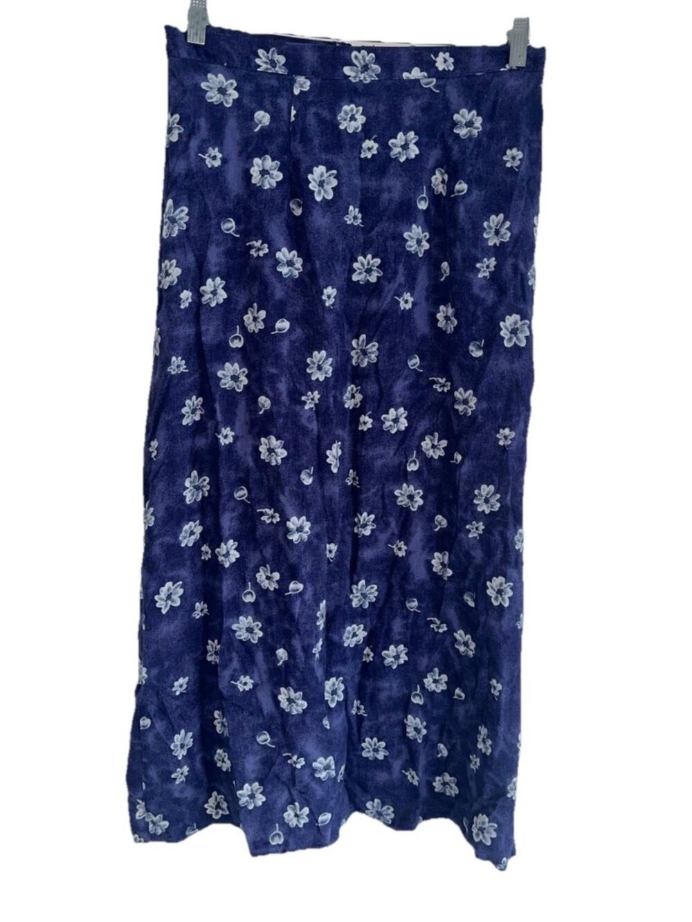 VTG 90s Y2K Vintage Blue Womens Maxi Skirt Sz L Blue Floral Rayon Cottage